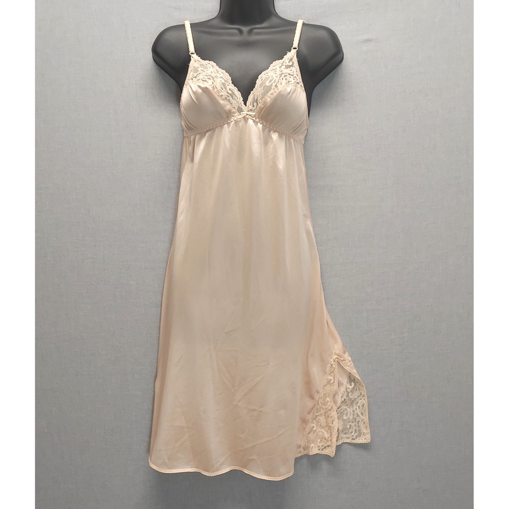 Vtg‎ Maidenform Slip Dress Womens 34 Beige Lace Coquette Chemise Romantic USA